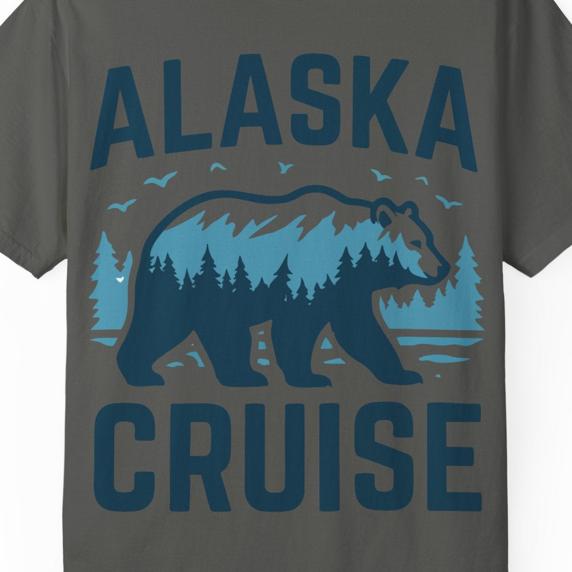 Alaska Cruise Shirt Bear Silhouette Forest Wildlife Nature Tee — Comfort Comfort Colors T-Shirt – Pepper – Alaska Cruise Shirts Close Up