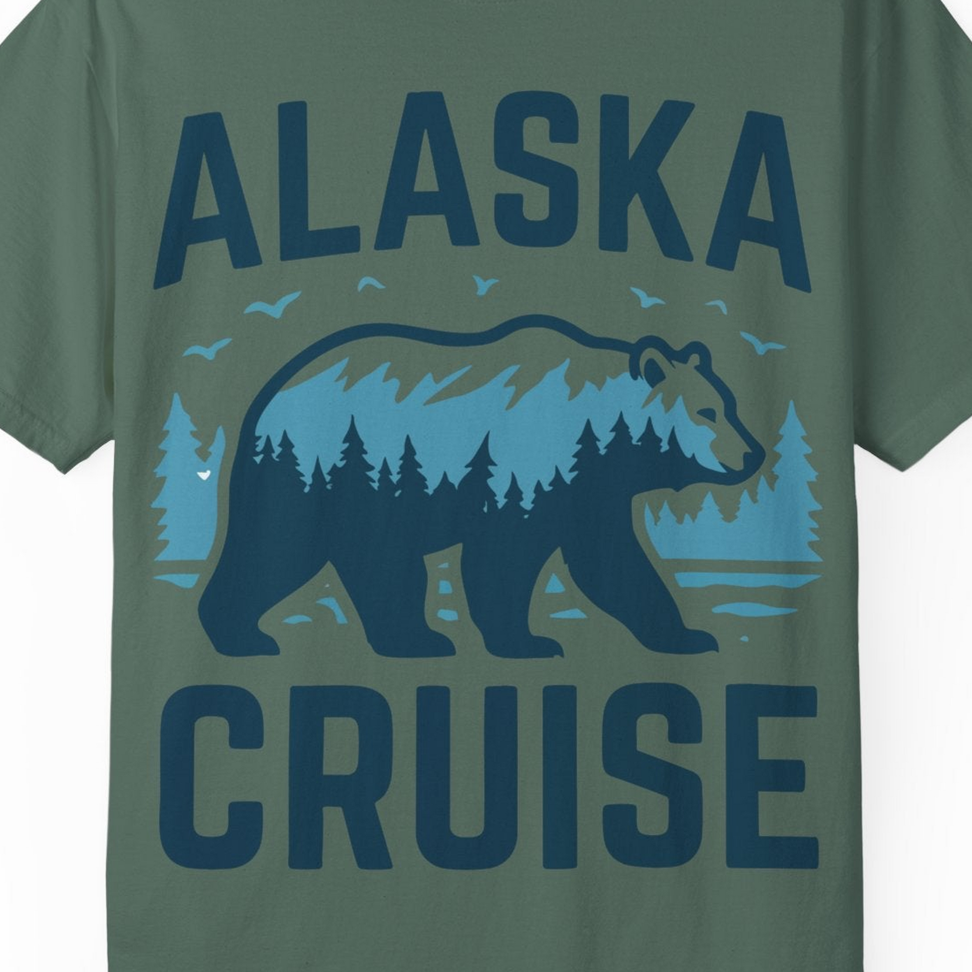 Alaska Cruise Shirt Bear Silhouette Forest Wildlife Nature Tee — Comfort Comfort Colors T-Shirt – Blue Spruce – Alaska Cruise Shirts Close Up