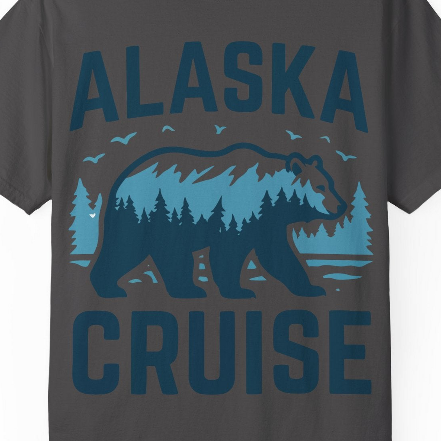 Alaska Cruise Shirt Bear Silhouette Forest Wildlife Nature Tee — Comfort Comfort Colors T-Shirt – Graphite – Alaska Cruise Shirts Close Up