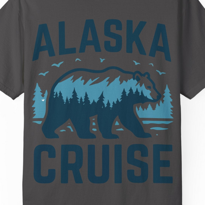 Alaska Cruise Shirt Bear Silhouette Forest Wildlife Nature Tee — Comfort Comfort Colors T-Shirt – Graphite – Alaska Cruise Shirts Close Up