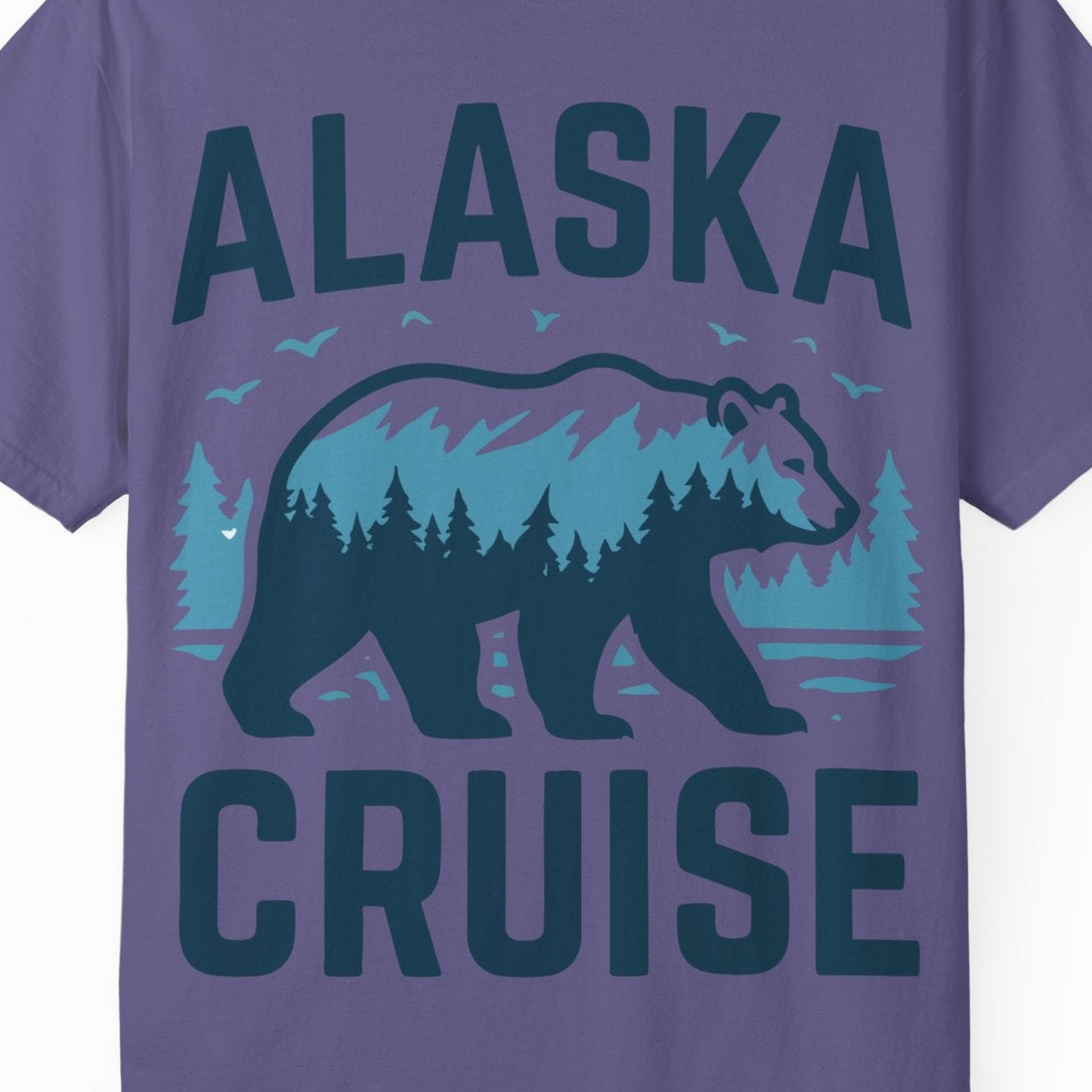 Alaska Cruise Shirt Bear Silhouette Forest Wildlife Nature Tee — Comfort Comfort Colors T-Shirt – Grape – Alaska Cruise Shirts Close Up