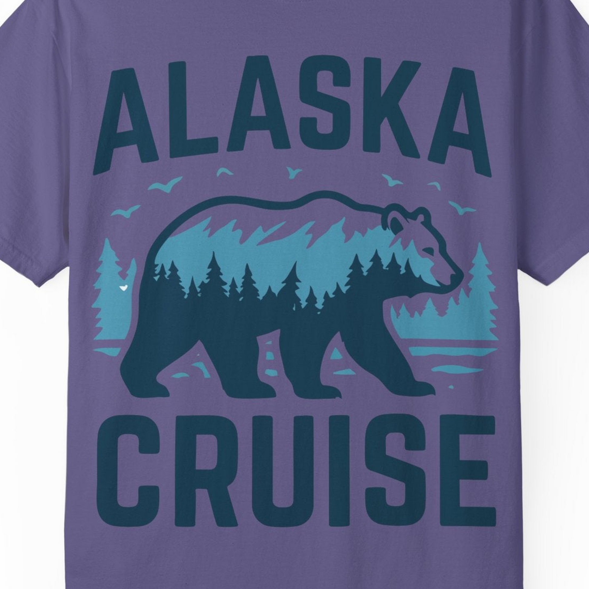 Alaska Cruise Shirt Bear Silhouette Forest Wildlife Nature Tee — Comfort Comfort Colors T-Shirt – Grape – Alaska Cruise Shirts Close Up