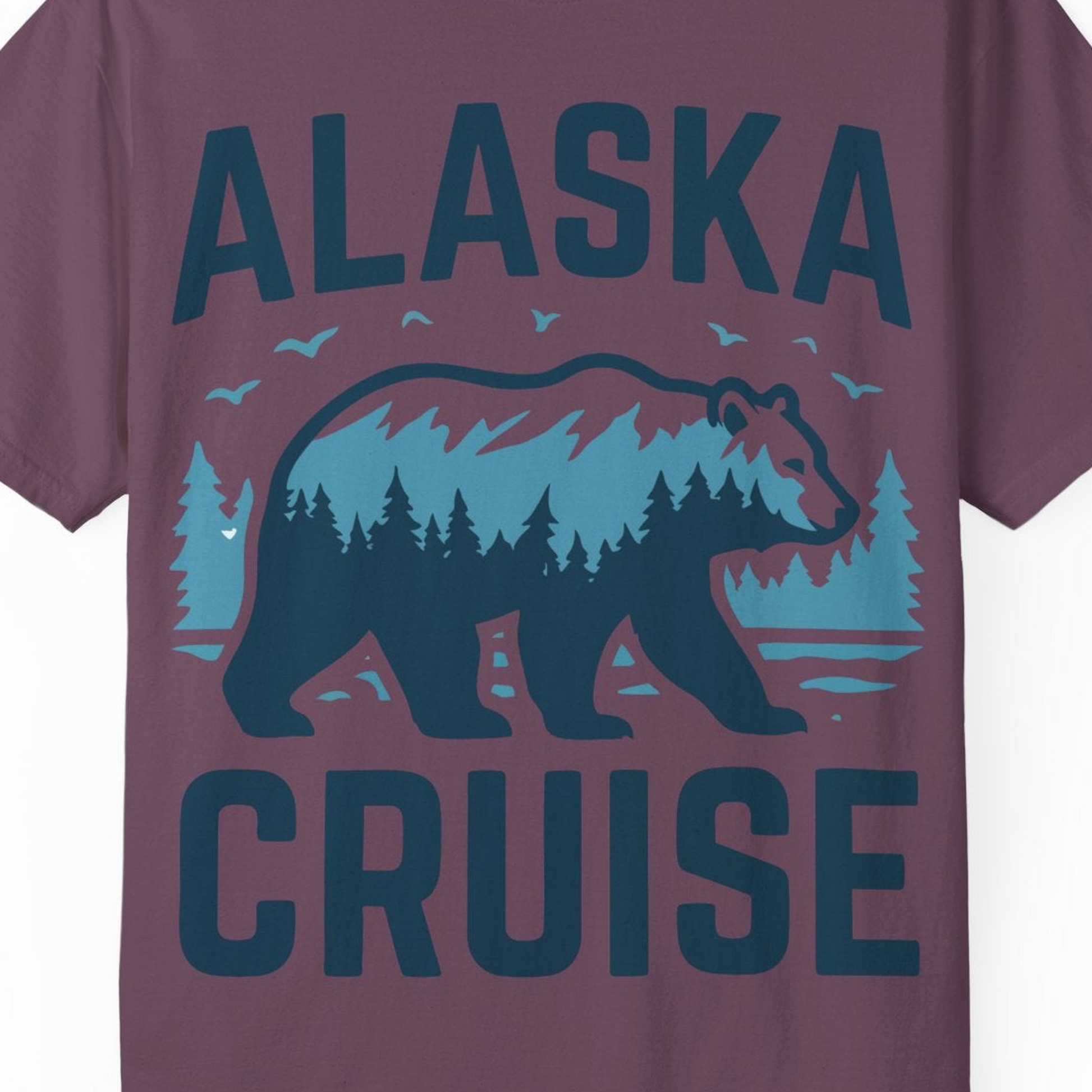 Alaska Cruise Shirt Bear Silhouette Forest Wildlife Nature Tee — Comfort Comfort Colors T-Shirt – Berry – Alaska Cruise Shirts Close Up