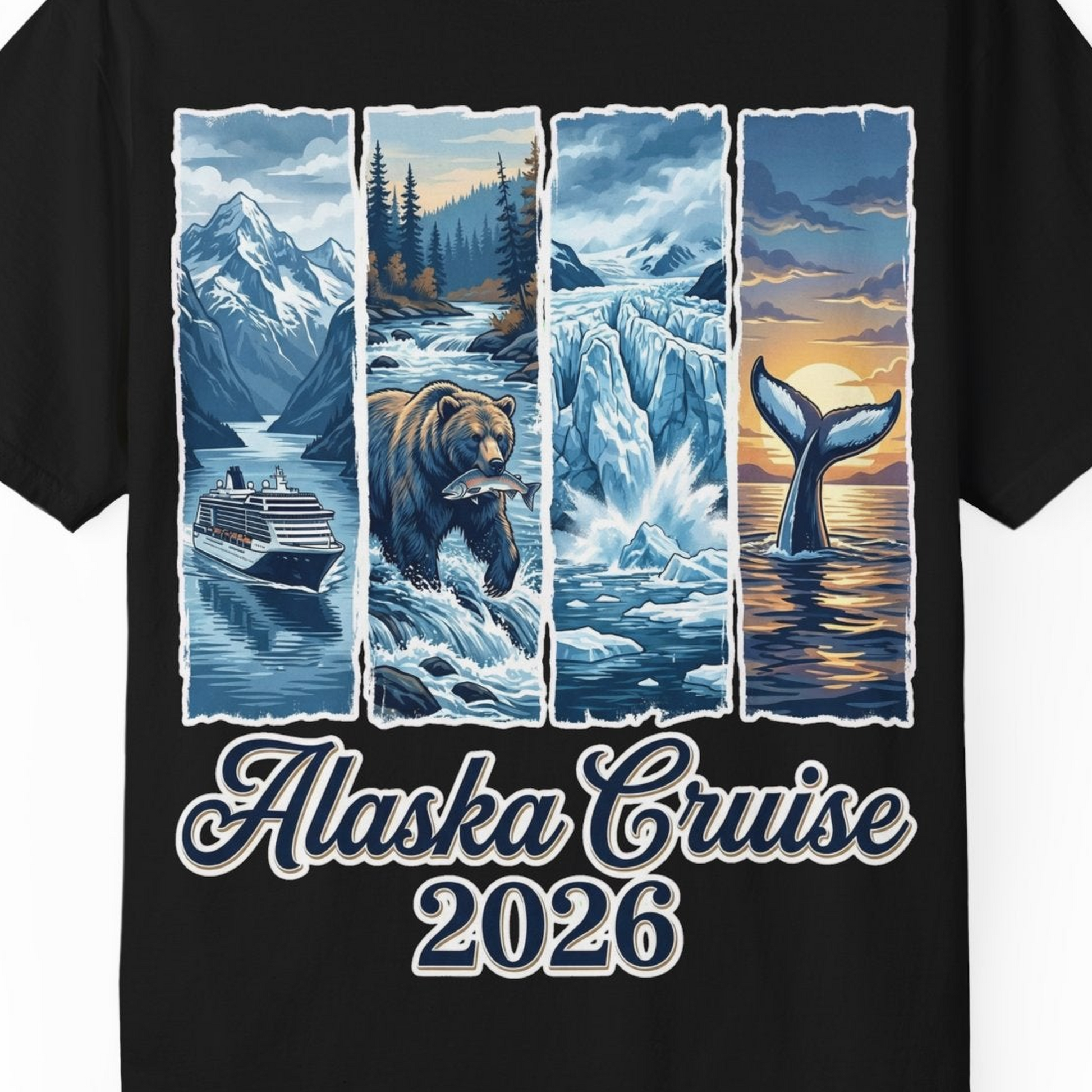 Alaska Cruise 2026 Scenic Wildlife Adventure Souvenir Shirt — Comfort Comfort Colors T-Shirt – Black – Alaska Cruise Shirts Close Up