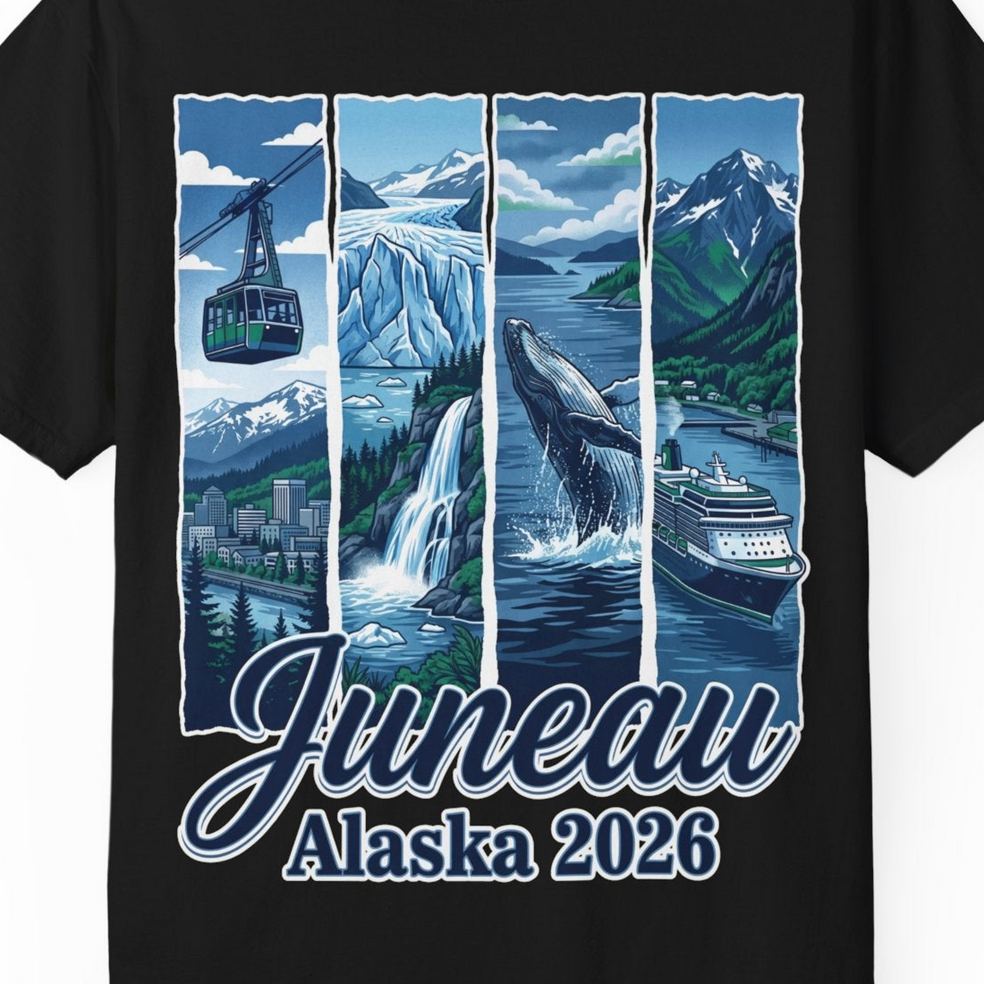 Juneau Alaska 2026 Cruise and Nature Souvenir Shirt — Comfort Comfort Colors T-Shirt – Black – Alaska Cruise Shirts Close Up