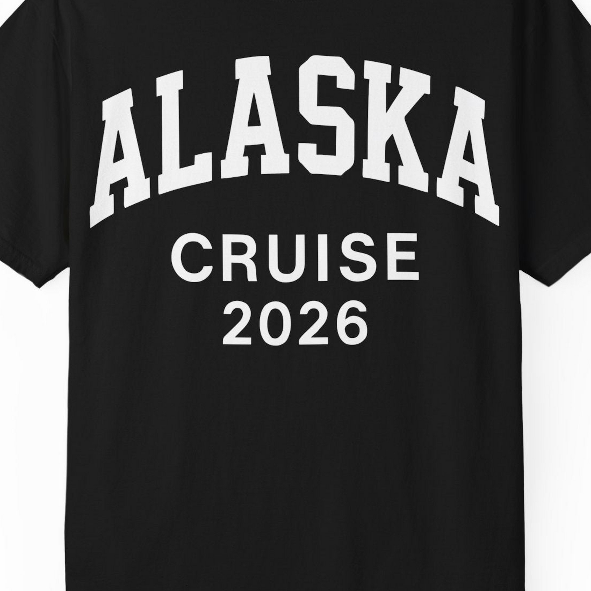 Alaska Cruise 2026 Bold Collegiate Vacation Travel Shirt — Comfort Comfort Colors T-Shirt – Black – Alaska Cruise Shirts Close Up