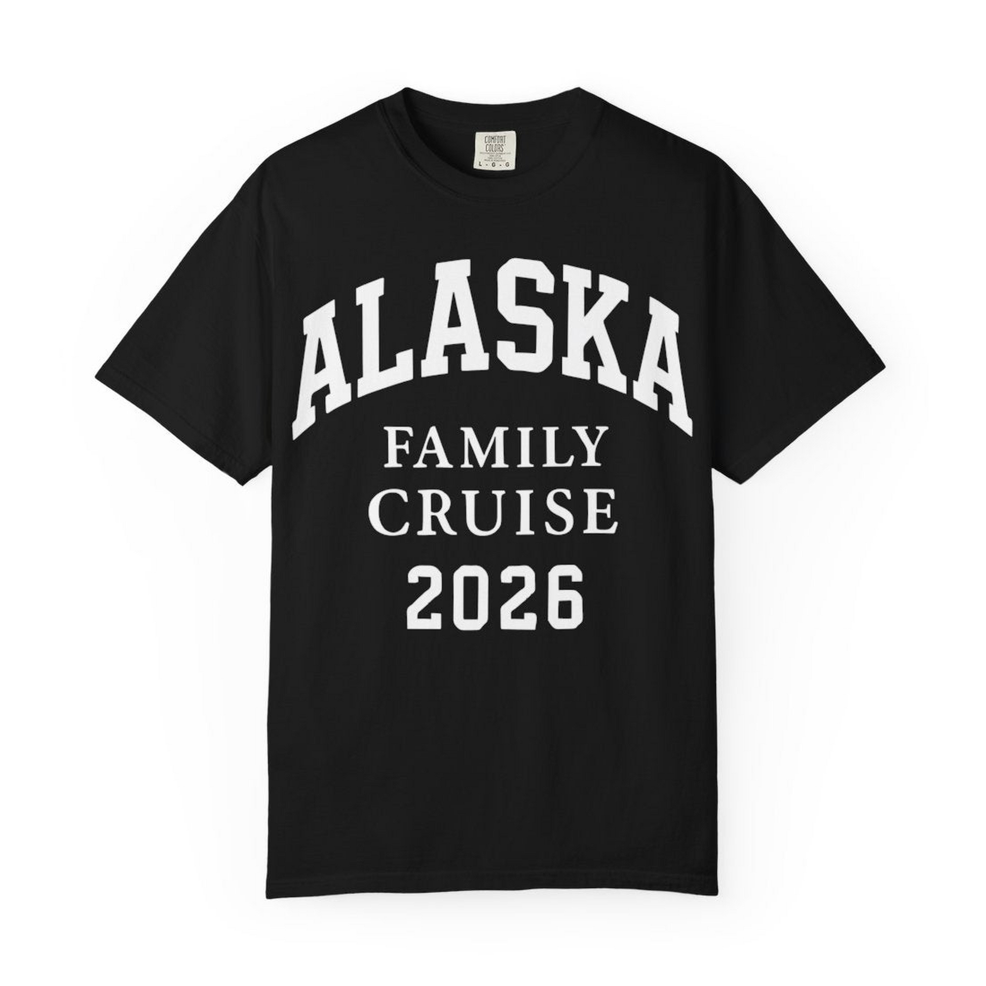 Alaska Family Cruise 2026 Matching Vacation Shirt for Groups — Comfort Comfort Colors T-Shirt – Black – Alaska Cruise Shirts Close Up