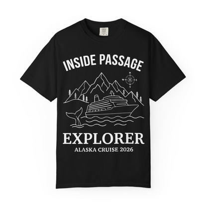 Inside Passage Explorer Alaska Cruise Adventure 2026 Shirt — Comfort Comfort Colors T-Shirt – Black – Alaska Cruise Shirts Close Up