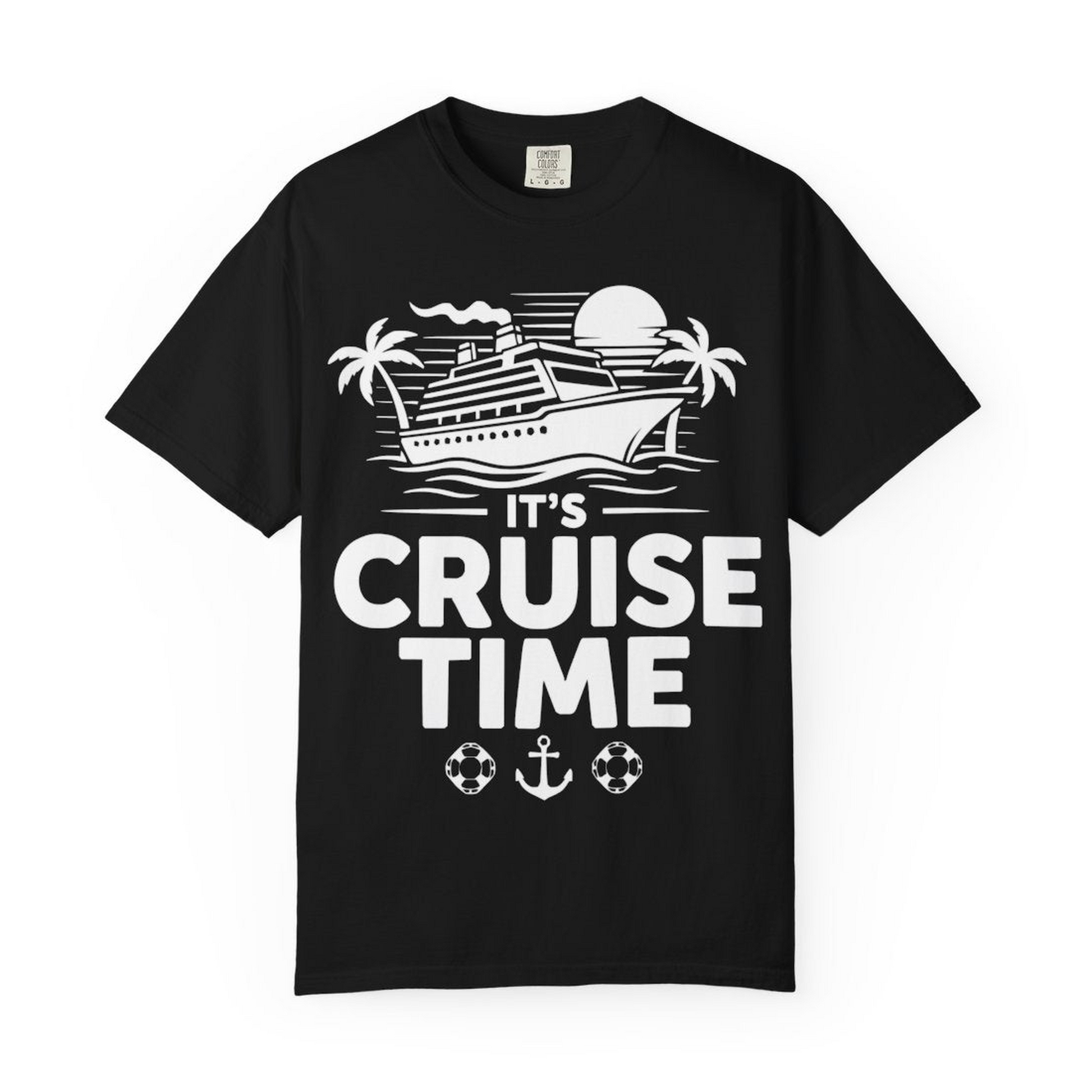 It’s Cruise Time Bold Nautical Vacation Shirt for Cruise Enthusiasts — Comfort Comfort Colors T-Shirt – Black – Alaska Cruise Shirts Close Up
