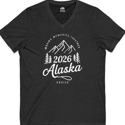 2026 Alaska Cruise Making Memories Shirt - Mountains and Pine Trees – Dark Grey Heather – Alaska Cruise Shirts