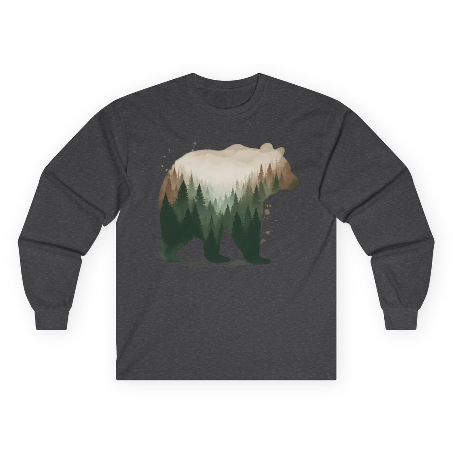 Double Exposure Bear Forest Shirt - Watercolor Nature Wildlife Tee – Dark Heather – Alaska Cruise Shirts