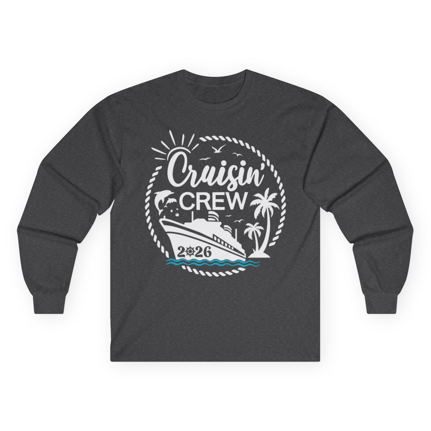 Cruisin Crew Shirt Tropical Family Group Cruise 2026 Caribbean Islands – Dark Heather – Alaska Cruise Shirts