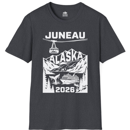 Juneau Alaska Cruise 2026 Scenic Whale and Cable Car Shirt – Dark Heather Grey – Alaska Cruise Shirts
