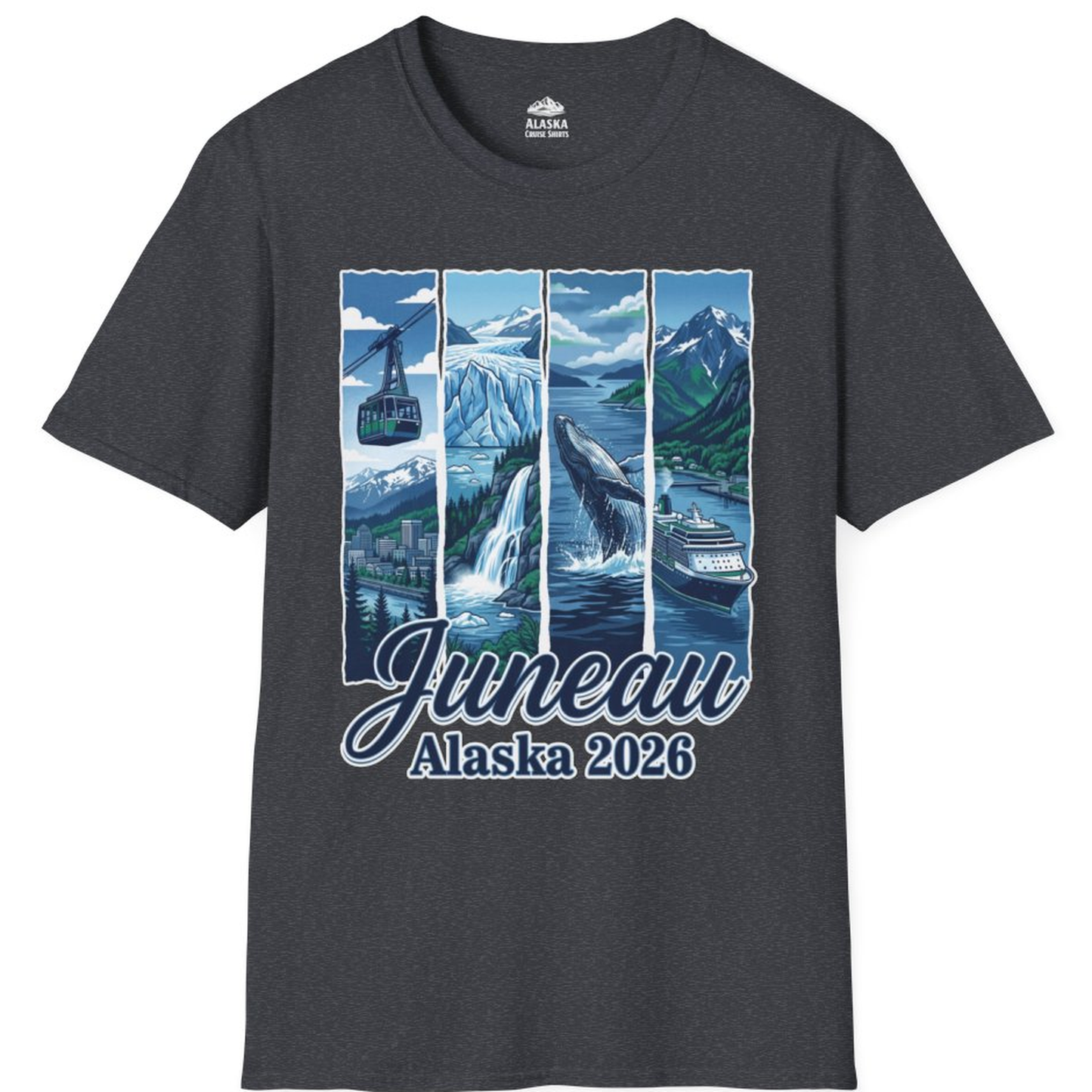 Juneau Alaska 2026 Cruise and Nature Souvenir Shirt – Dark Heather Grey – Alaska Cruise Shirts