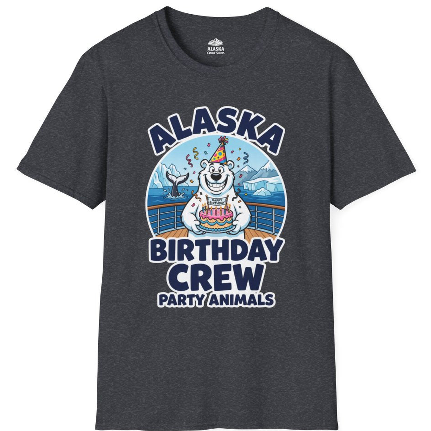 Alaska Birthday Crew Party Animals Polar Bear Cruise Shirt – Dark Heather Grey – Alaska Cruise Shirts