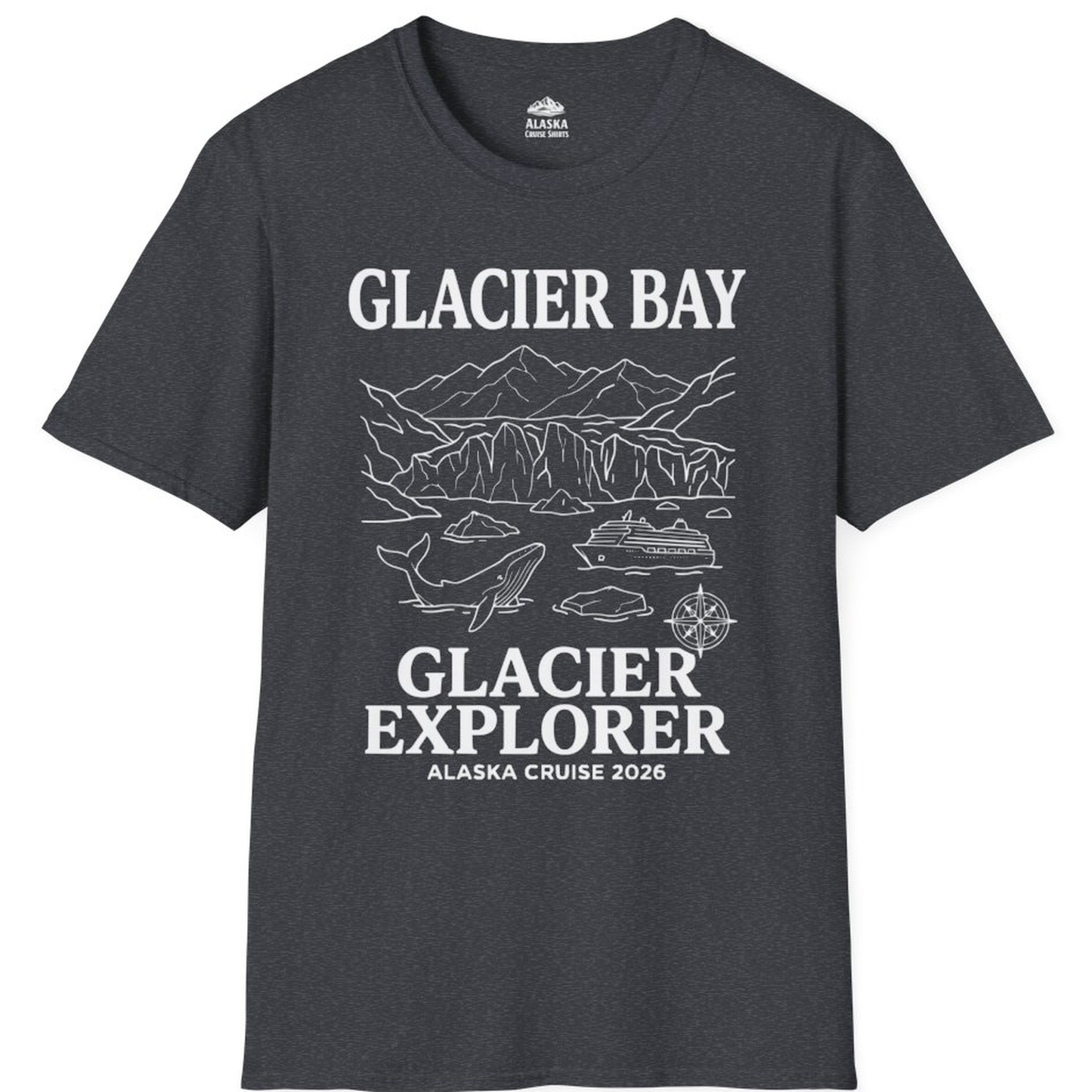 Glacier Bay Alaska Cruise 2026 Glacier Explorer Souvenir Shirt – Dark Heather Grey – Alaska Cruise Shirts