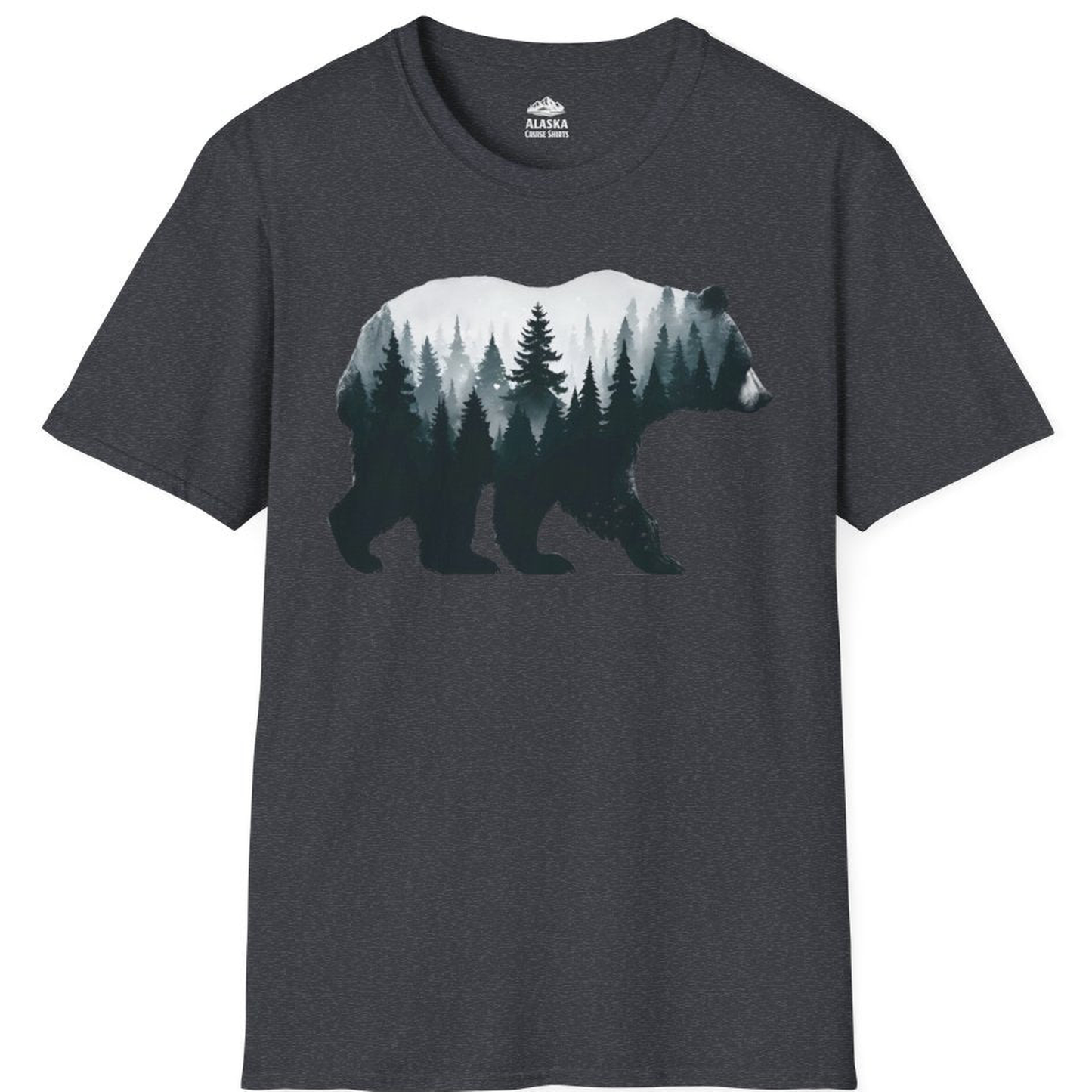 Double Exposure Bear Forest Silhouette Wilderness Shirt for Nature Lovers – Dark Heather Grey – Alaska Cruise Shirts
