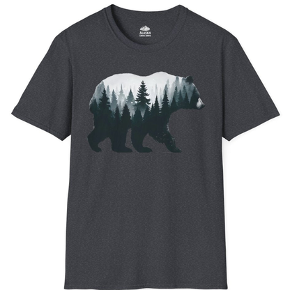 Double Exposure Bear Forest Silhouette Wilderness Shirt for Nature Lovers – Dark Heather Grey – Alaska Cruise Shirts