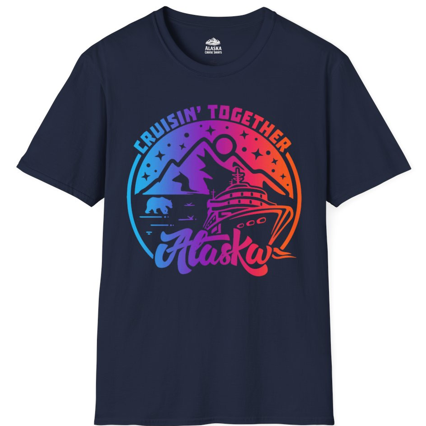 Alaska Cruise Shirt - Mountain Scenery Retro Wildlife Gradient Design – Alaska Cruise Shirts