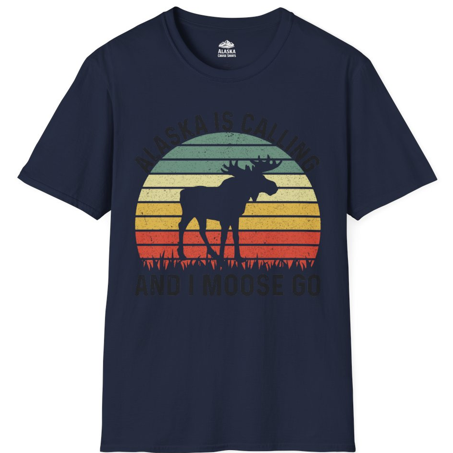 Alaska Is Calling And I Moose Go Retro Sunset Moose Graphic Shirt – Alaska Cruise Shirts