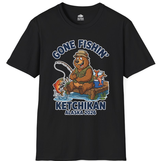 Gone Fishin Ketchikan Alaska 2026 Cartoon Bear Souvenir Shirt – Alaska Cruise Shirts
