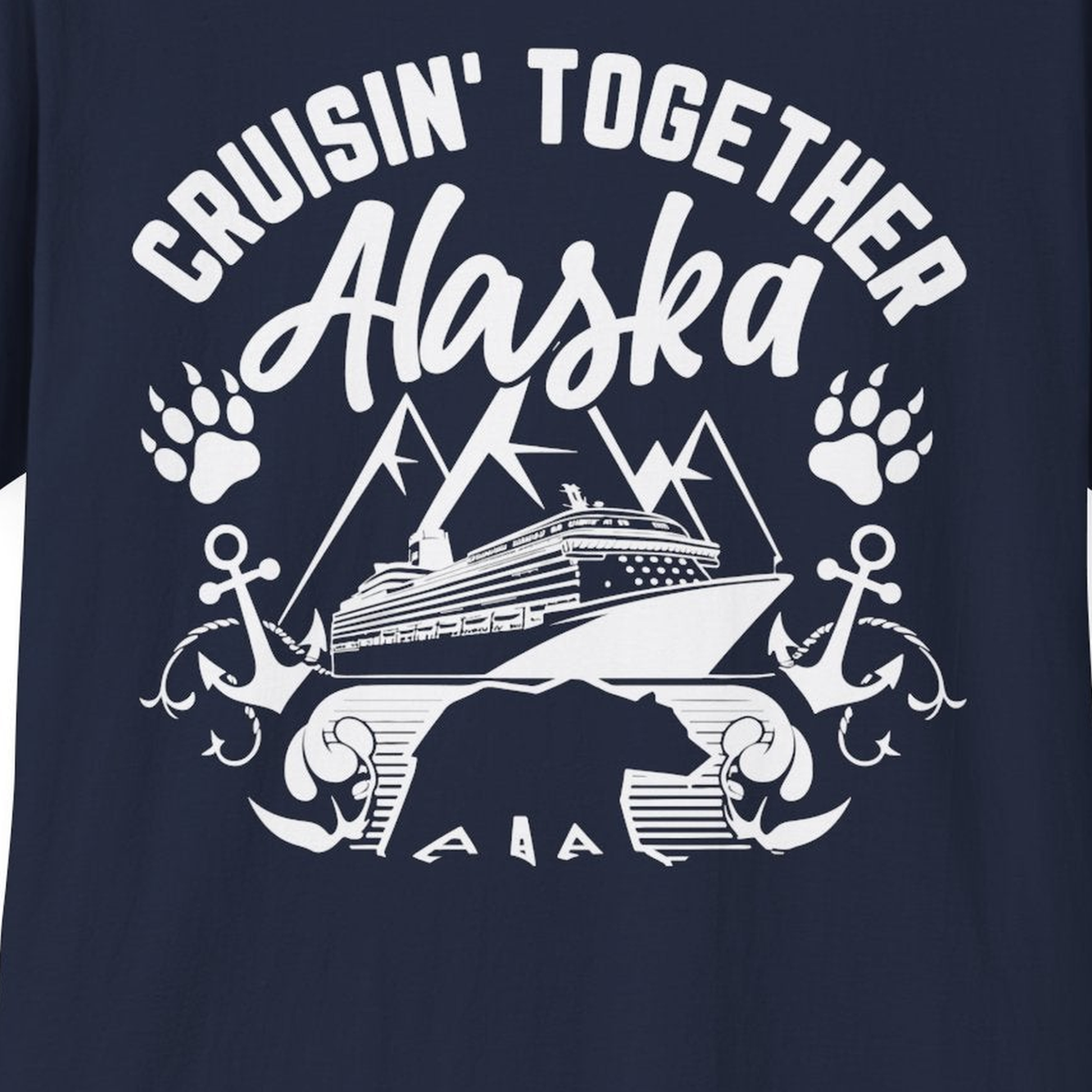 Alaska Cruise Adventure Shirt - Wildlife Bear Paw Nautical Anchors – Navy – Alaska Cruise Shirts Close Up