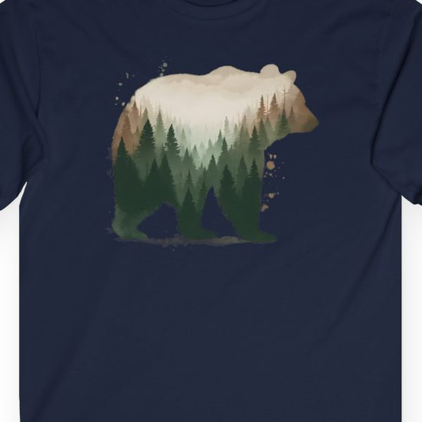 Double Exposure Bear Forest Shirt - Watercolor Nature Wildlife Tee – Navy – Alaska Cruise Shirts Close Up