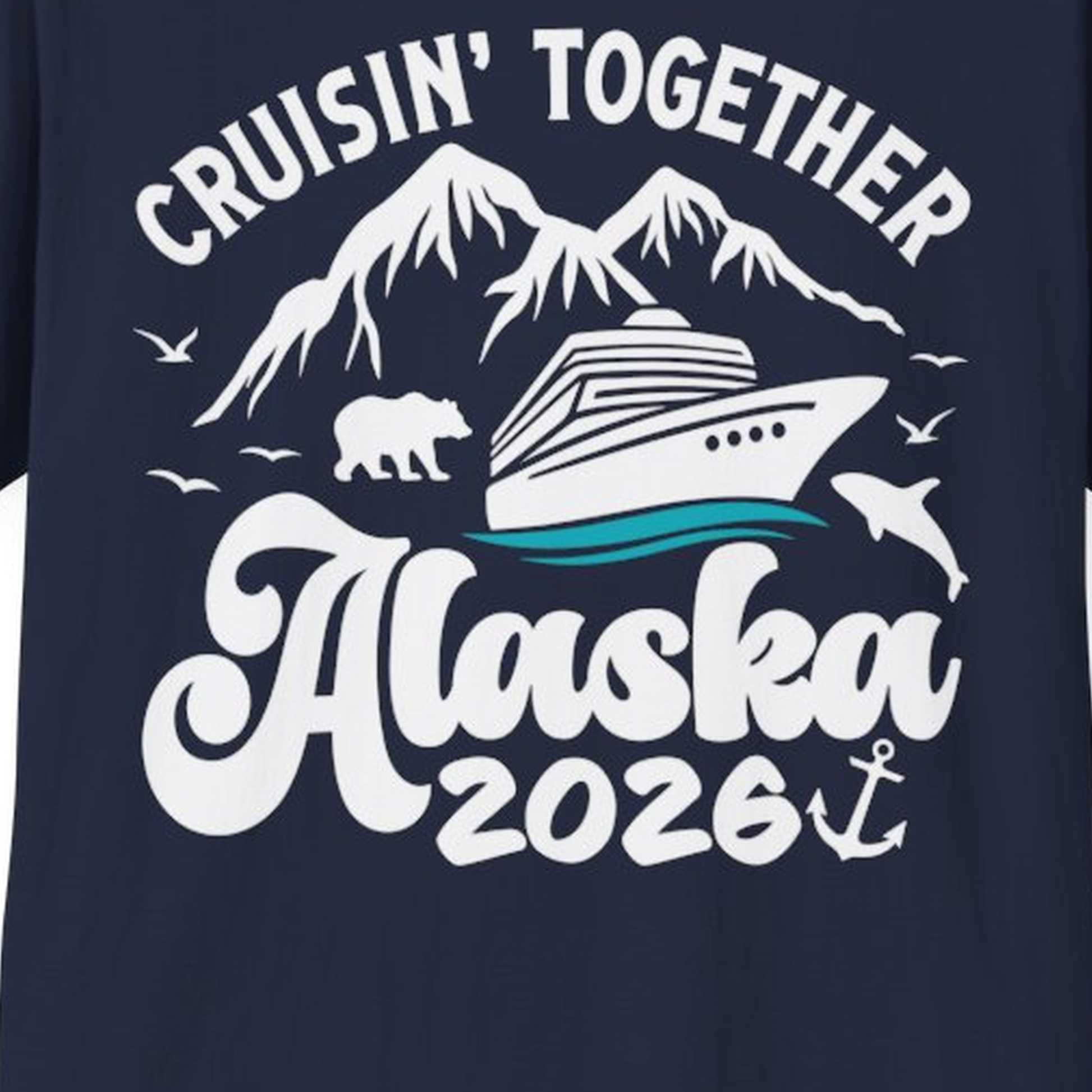Alaska Cruise Adventure Shirt - Mountains Wildlife and Nautical 2026 – Navy – Alaska Cruise Shirts Close Up