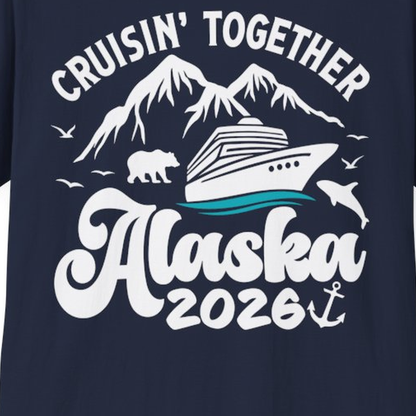 Alaska Cruise Adventure Shirt - Mountains Wildlife and Nautical 2026 – Navy – Alaska Cruise Shirts Close Up