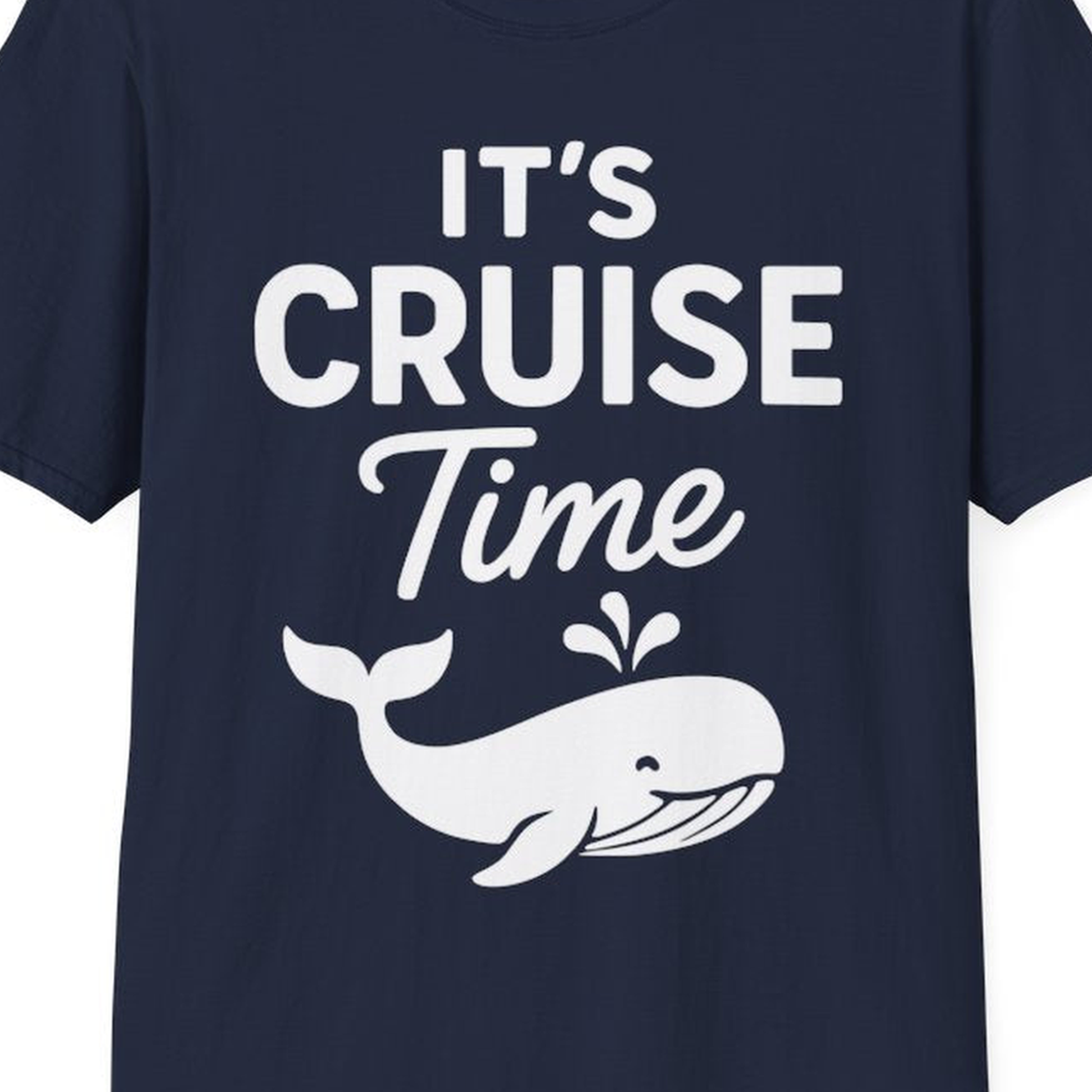 It's Cruise Time Whale Graphic Vacation Cruise Shirt – Navy – Alaska Cruise Shirts Close Up