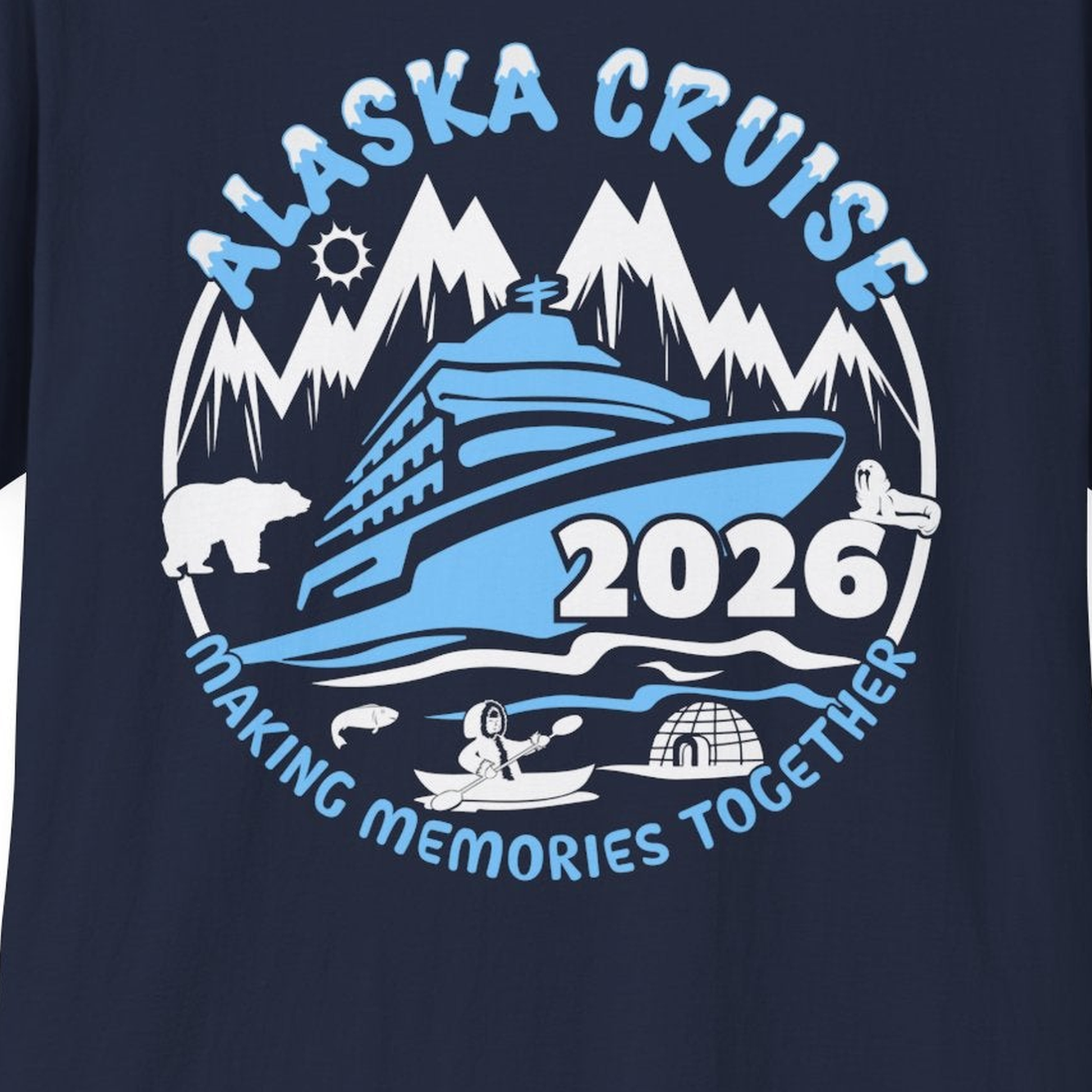 Alaska Cruise 2026 Shirt - Family Adventure Wildlife Nature Graphic Tee – Navy – Alaska Cruise Shirts Close Up