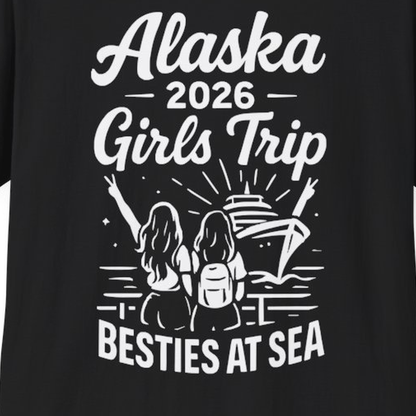 Alaska 2026 Girls Trip Besties At Sea Cruise Friends Shirt – Black – Alaska Cruise Shirts Close Up