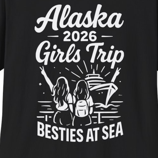Alaska 2026 Girls Trip Besties At Sea Cruise Friends Shirt – Black – Alaska Cruise Shirts Close Up