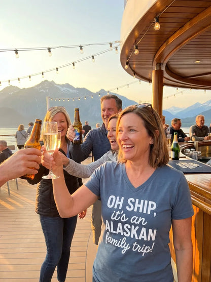 Lifestyle View — Funny Alaska Family Cruise Trip Statement Vacation Shirt — V-Neck