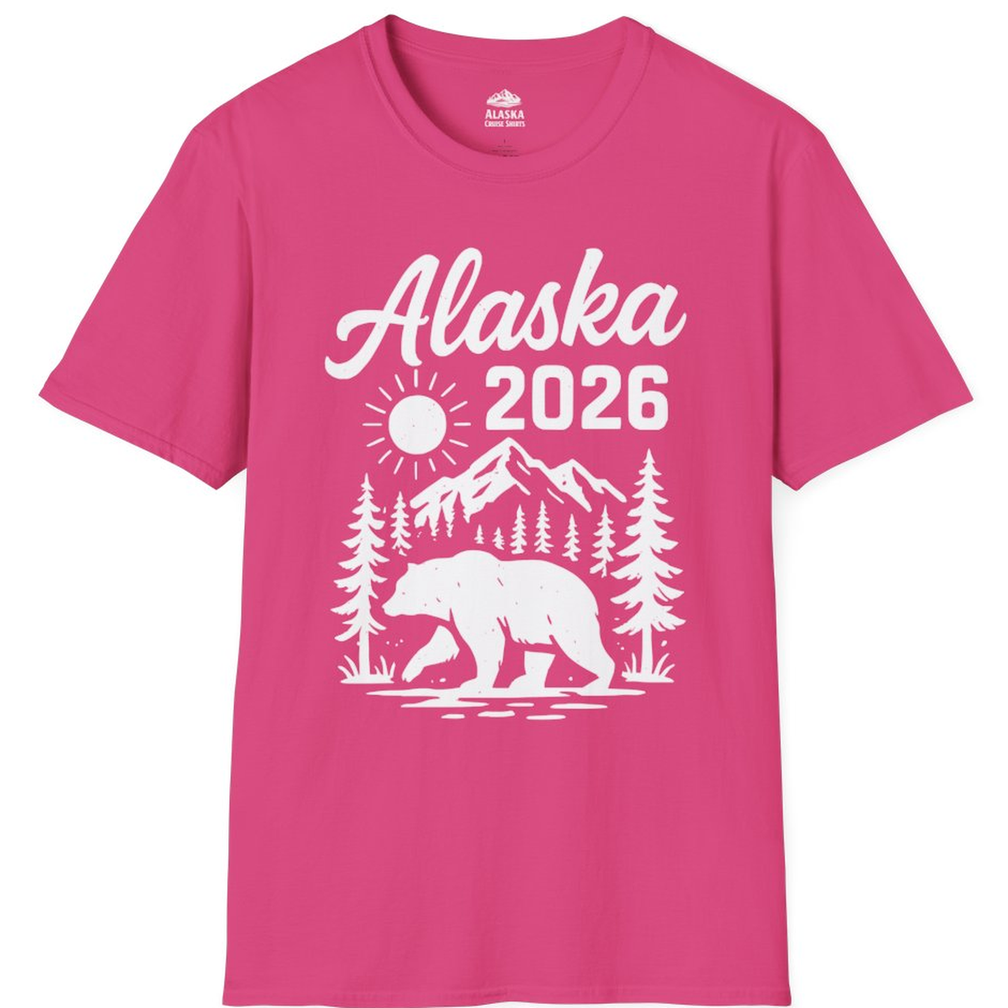 Alaska 2026 Bear and Mountains Nature Adventure Shirt – Heliconia – Alaska Cruise Shirts