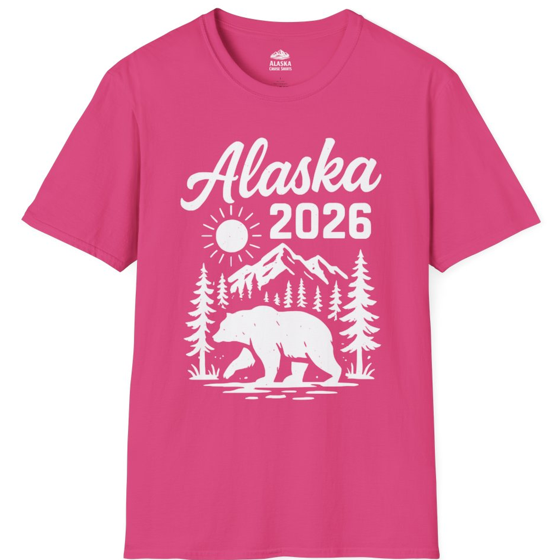 Alaska 2026 Bear and Mountains Nature Adventure Shirt – Heliconia – Alaska Cruise Shirts