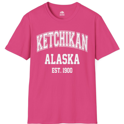 Ketchikan Alaska Collegiate Style Est 1900 Vintage Tee Shirt – Heliconia – Alaska Cruise Shirts