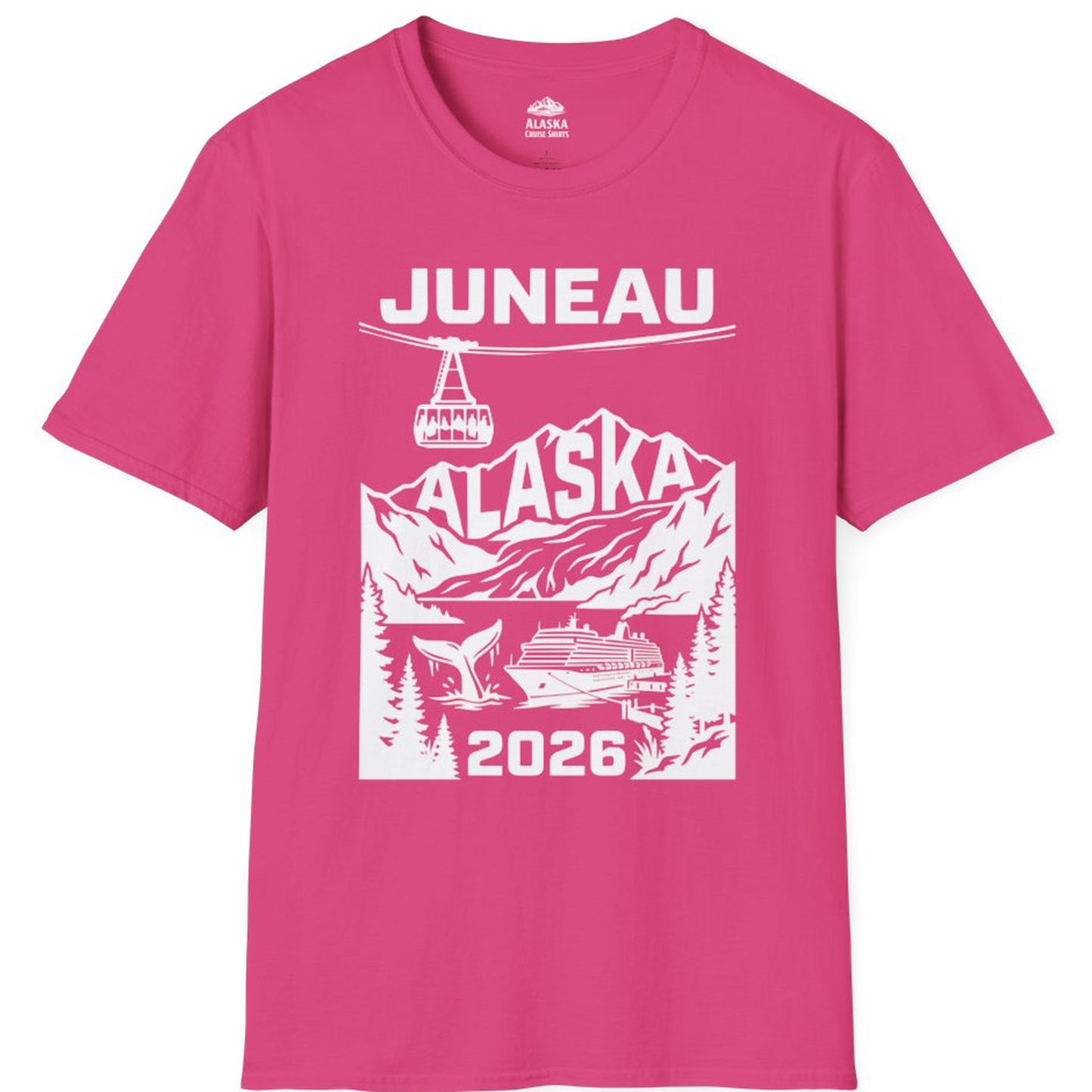 Juneau Alaska Cruise 2026 Scenic Whale and Cable Car Shirt – Heliconia – Alaska Cruise Shirts