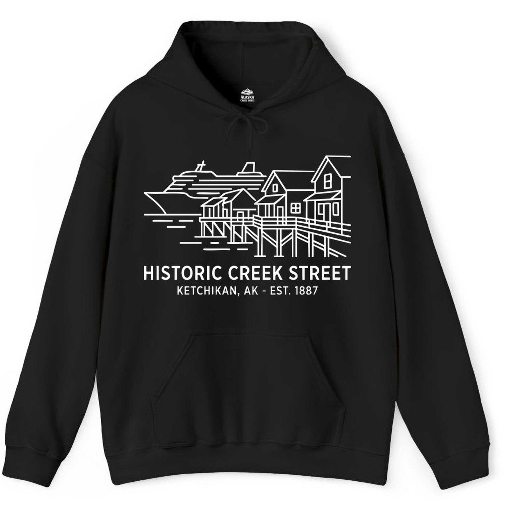 Ketchikan Creek Street Alaska Waterfront and Cruise Ship Shirt — Hoodie Hoodie – Alaska Cruise Shirts