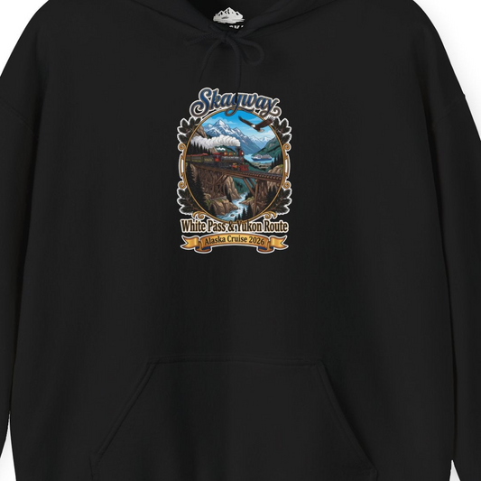 Skagway Alaska Cruise Shirt White Pass Yukon Route 2026 Souvenir — Hoodie Hoodie – Alaska Cruise Shirts Close Up