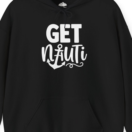 Get Nauti Nautical Pun Shirt with Anchor and Rope Graphic — Hoodie Hoodie – Alaska Cruise Shirts Close Up