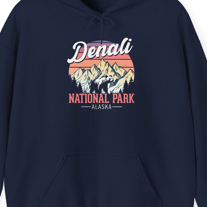 Retro Denali National Park Alaska Bear Mountains Vintage Shirt — Hoodie Hoodie – Alaska Cruise Shirts Close Up