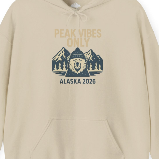 Alaska 2026 Mountain Adventure Bear Hoodie – Alaska Cruise Shirts Close Up