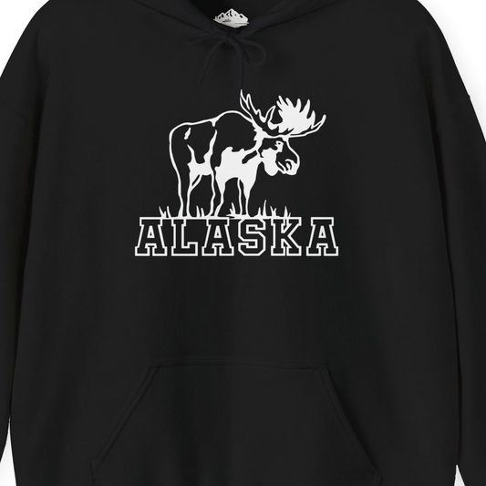Alaska Moose Silhouette Shirt Hoodie – Alaska Cruise Shirts Close Up