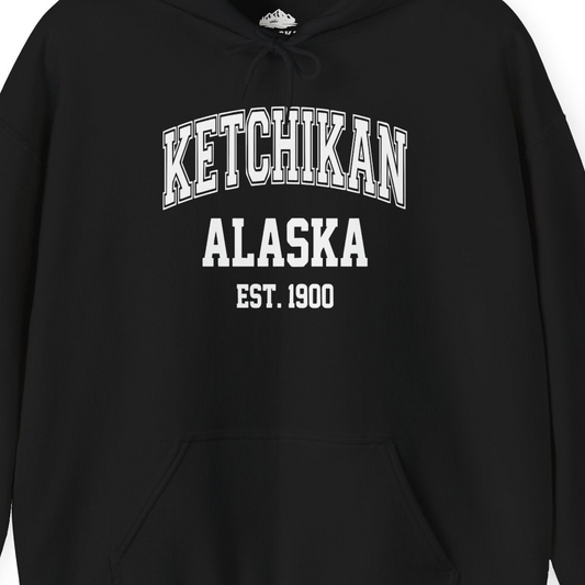 Ketchikan Alaska Collegiate Style Est 1900 Vintage Tee Shirt — Hoodie Hoodie – Alaska Cruise Shirts Close Up