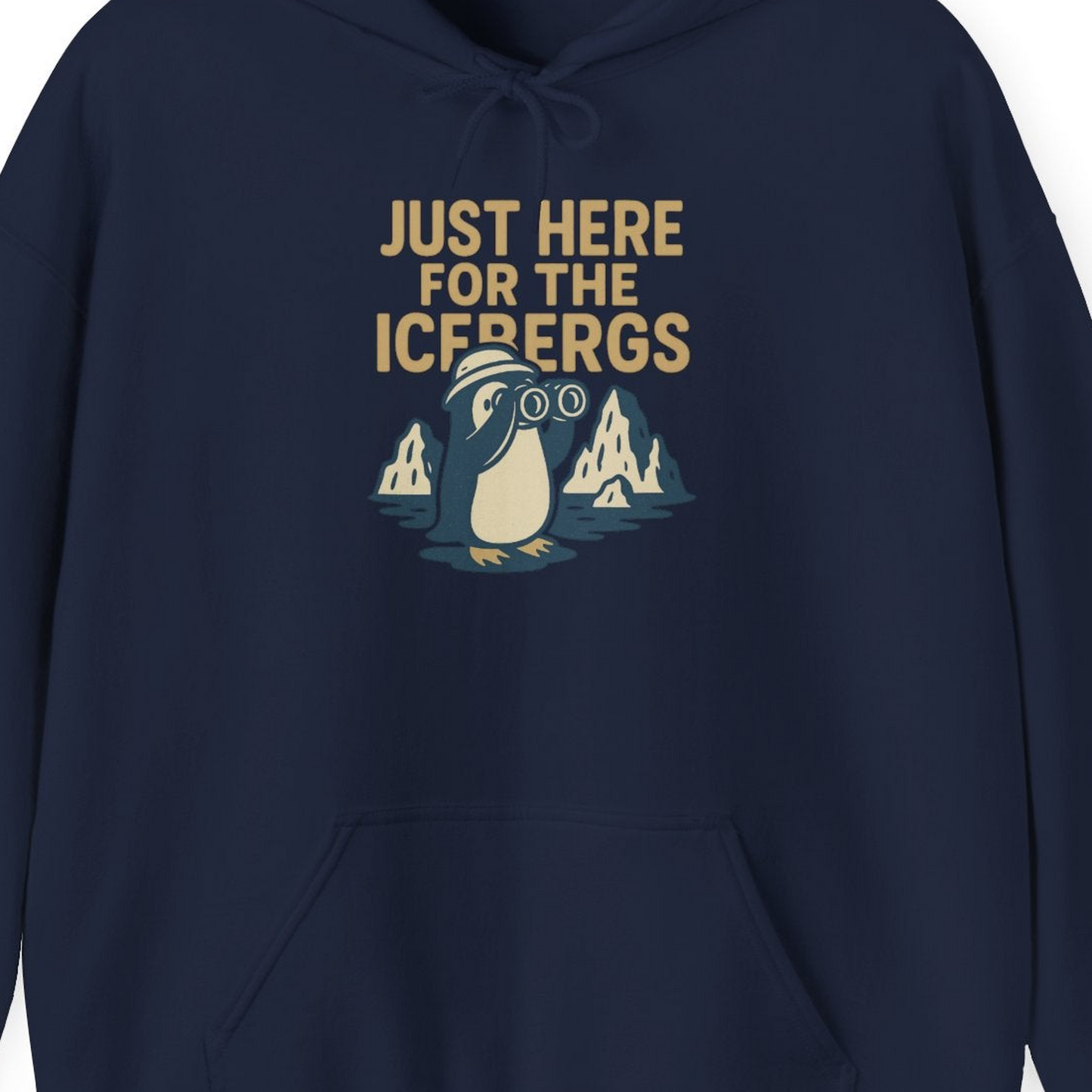 Just Here For The Icebergs Penguin Shirt Hoodie – Alaska Cruise Shirts Close Up