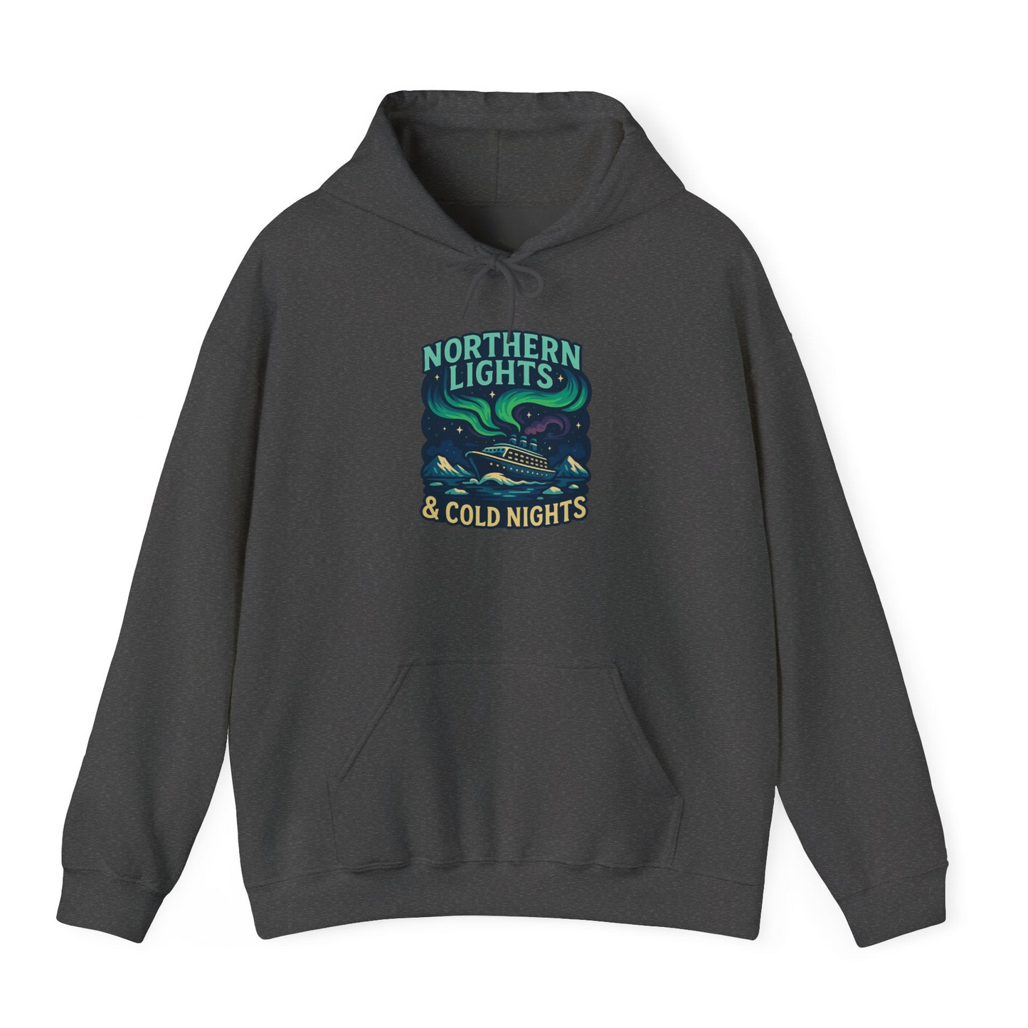 Northern Lights Alaska Cruise Ship Night Adventure Travel Shirt — Hoodie Hoodie – Dark Heather – Alaska Cruise Shirts