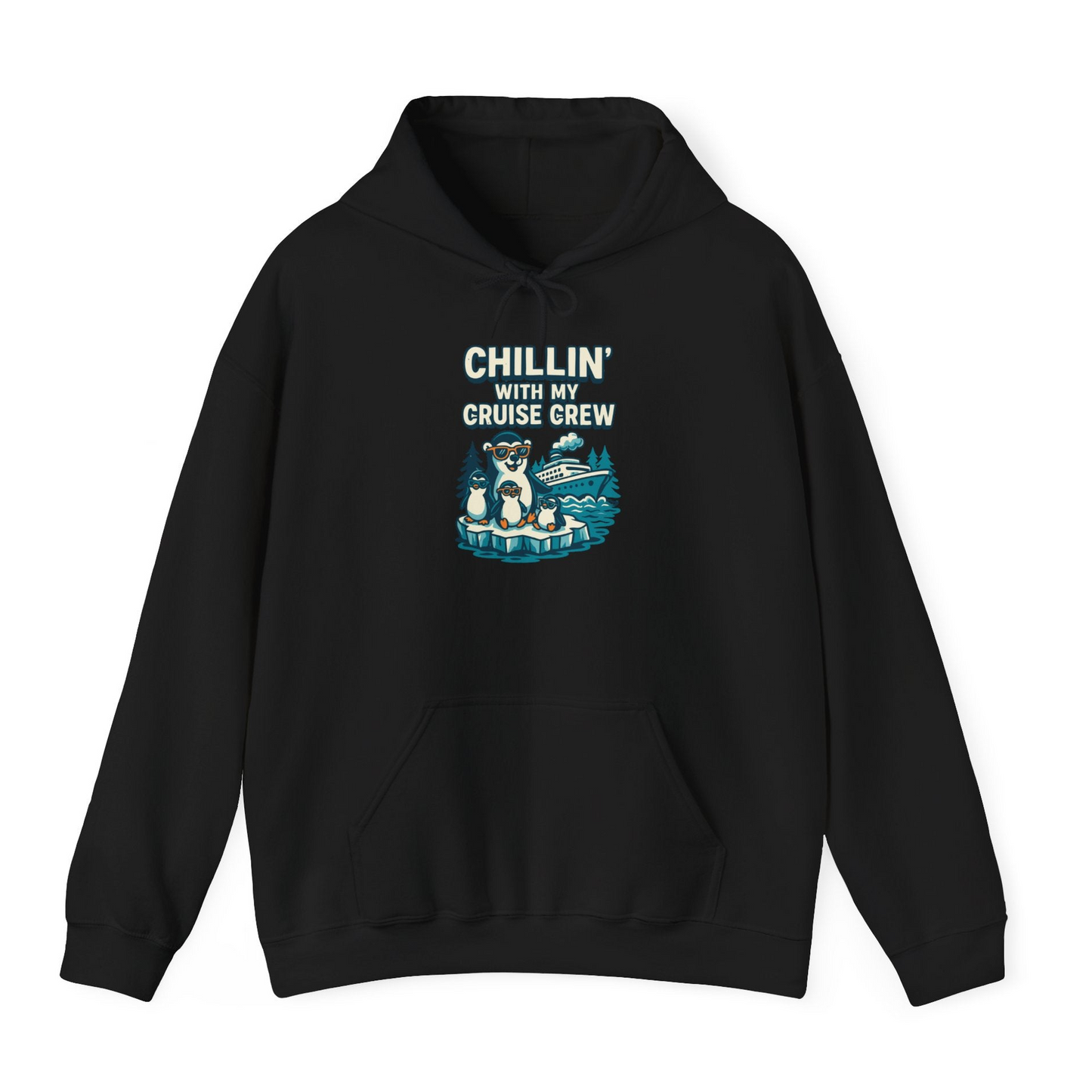Chillin With My Cruise Crew Cute Penguins Alaska Cartoon Shirt — Hoodie Hoodie – Black – Alaska Cruise Shirts