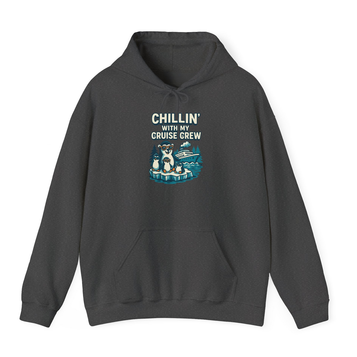 Chillin With My Cruise Crew Cute Penguins Alaska Cartoon Shirt — Hoodie Hoodie – Dark Heather – Alaska Cruise Shirts