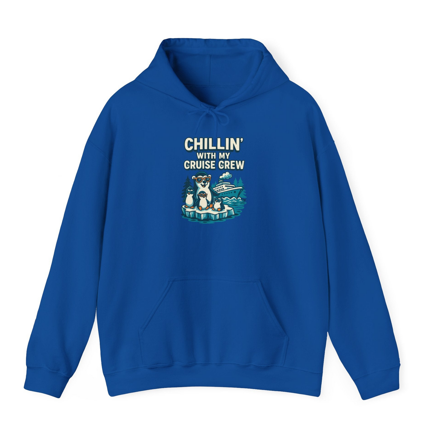 Chillin With My Cruise Crew Cute Penguins Alaska Cartoon Shirt — Hoodie Hoodie – Royal – Alaska Cruise Shirts